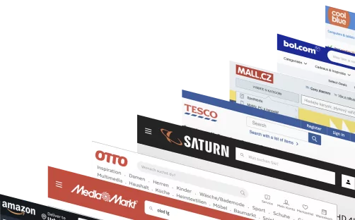 Connected retailers: Amazon, MediaMarkt, OTTO, Saturn, Tesco, bol.com, Coolblue